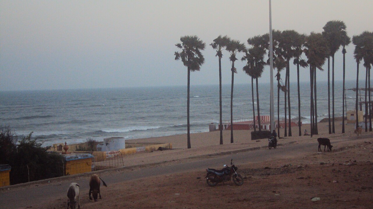 The beach at Tiruchendur where pilgrims take the holy sea bath